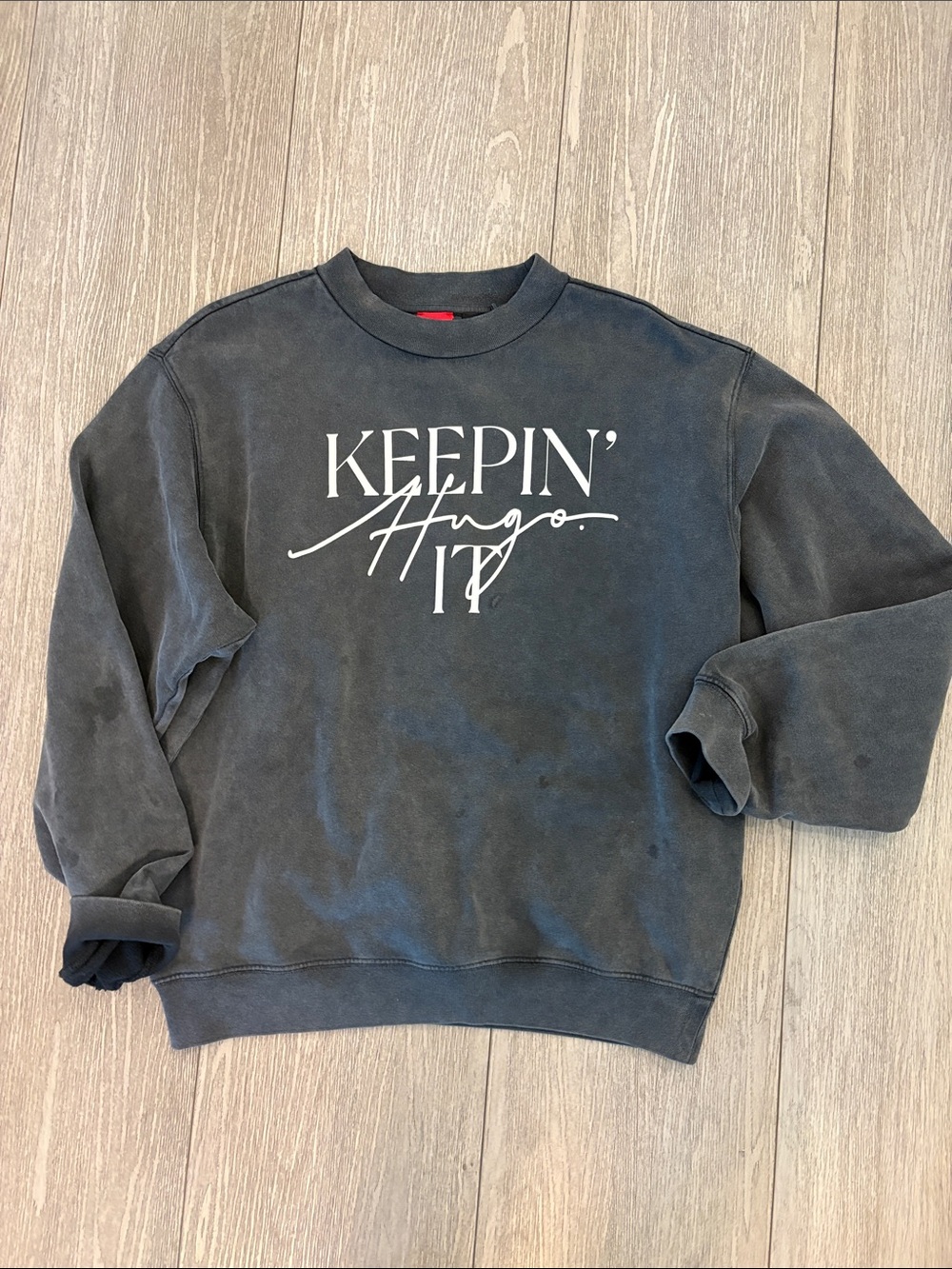 HUGO Black Crewneck Sweatshirt with White KEEPIN' Logo Women’s Medium